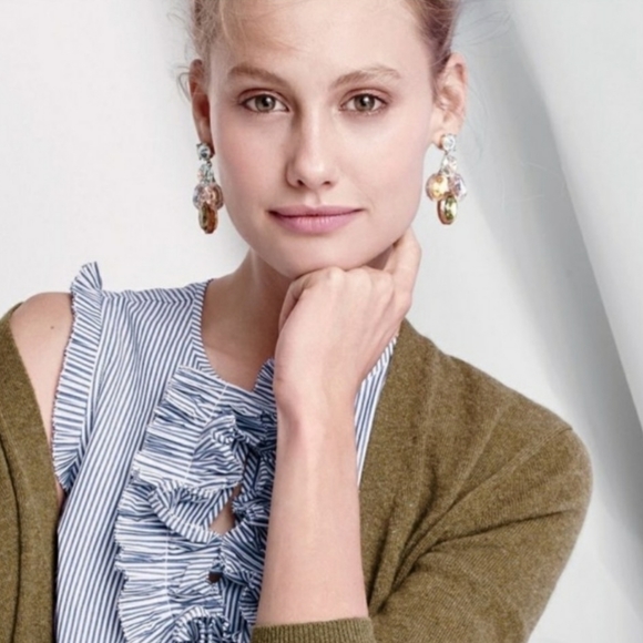 WOMEN'S J.CREW MARGOT STRIPED END-ON-END RUFFLED FRONT TOP BLOUSE. - Picture 2 of 9